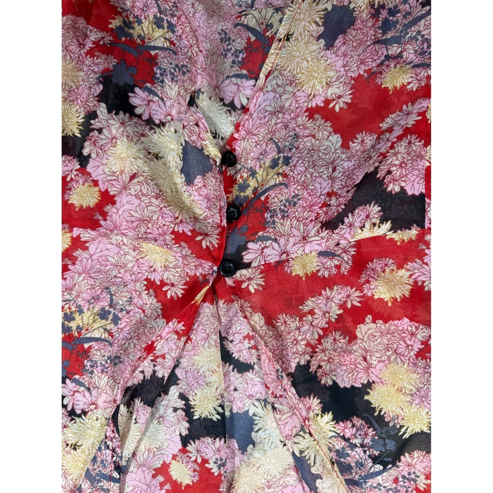 Sheer Whimsy Fairy Boho Feminine Floral Duster Red Pink Ruffle Sleeve S/M - Picture 7 of 16